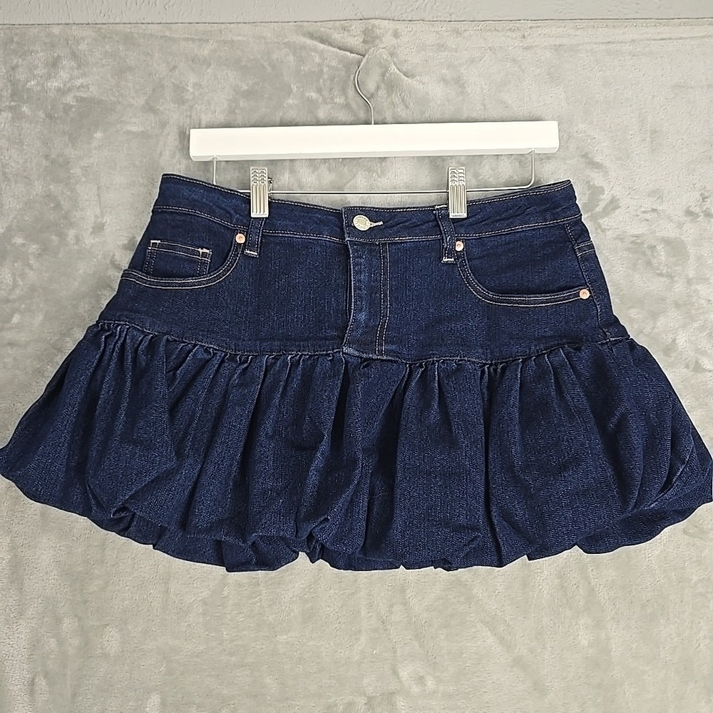 Madden NYC Women's Denim Bubble Mini Skirt Medium Blue Western Y2K Kawaii